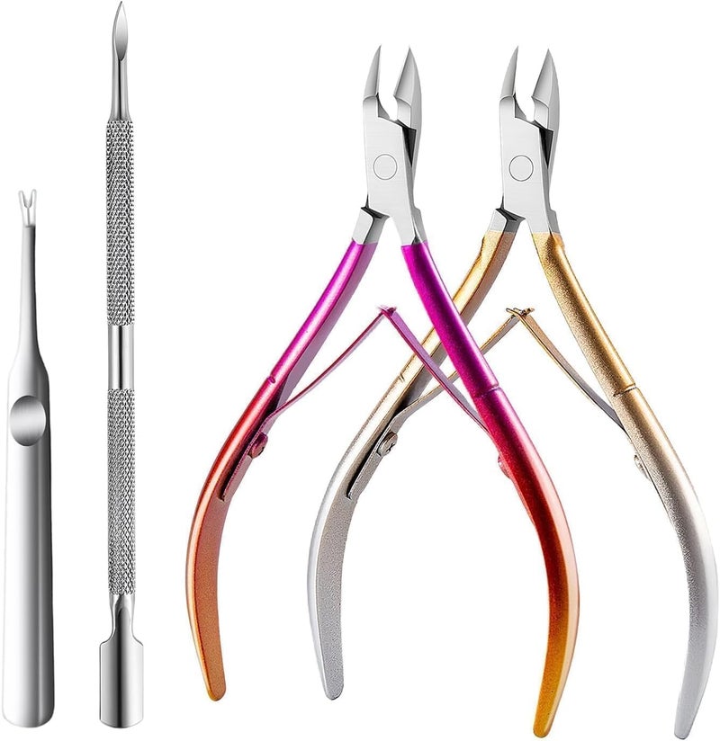 cmetta Cuticle Nipper, Polished Coated Durable Trimmer with Pusher, Nail Clipper with Fine Edge, Comfort Grip Cuticle Cutter and Remover Tool Kit for Nail Care (Yellow+Rose+Pusher) - Image 1